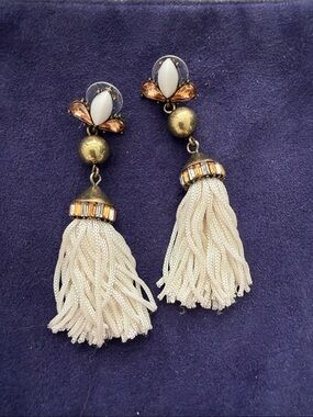Cream Tassel Drop Earrings with Gold Accents